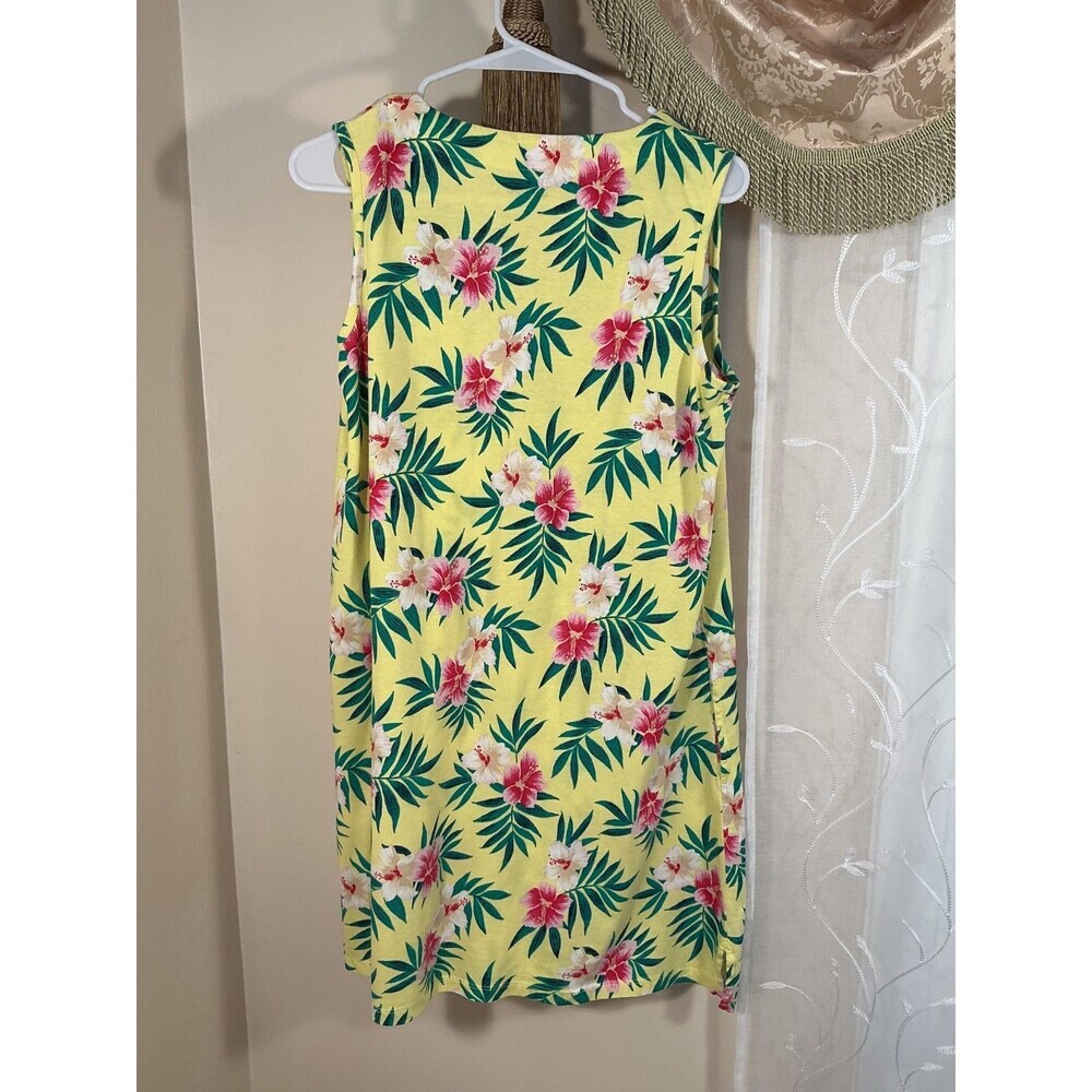 Lands' End Yellow Hibiscus Print Babydoll Mini Dress Sleeveless Sz M 10-12 - Picture 4 of 7